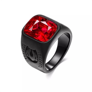 Fashion Punk Style Black Plated Emerald Ruby Gemstone <b>Ring</b> Jewelry <b>for</b> <b>Men</b> - Product Image 1
