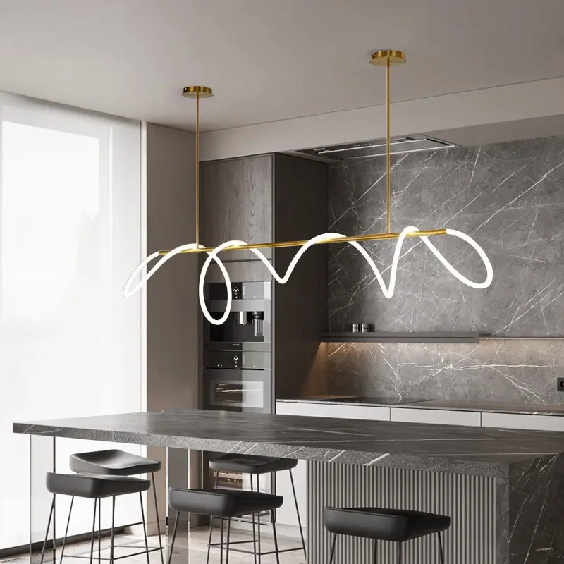 2022 Luxury Postmodern Long Line Note Cafe Shop Design Led Ceiling Kitchen Bar Dining Pendant Lights