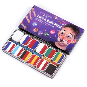 <span class=keywords><strong>Palette</strong></span> <span class=keywords><strong>de</strong></span> peinture pour le visage <span class=keywords><strong>Gouache</strong></span> soluble dans l'eau 12 couleurs pour Halloween Stage Show Flag Face Makeup Paint Set - Product Image 4