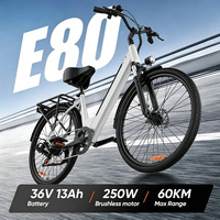 Vélo électrique de banlieue 250W avec moteur sans balais, batterie amovible 36V 13Ah, 7 vitesses, cadre bas, porte-bagages arrière et éclairage LED