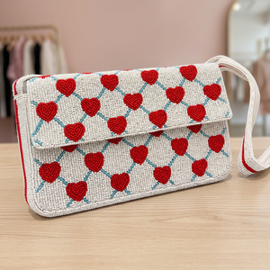 Handmade Heart Pattern Glass Beaded Clutch Embroidered Womens Designer Button Closure Lightweight Flap Purse Wholesale OEM ODM - Product Image 3