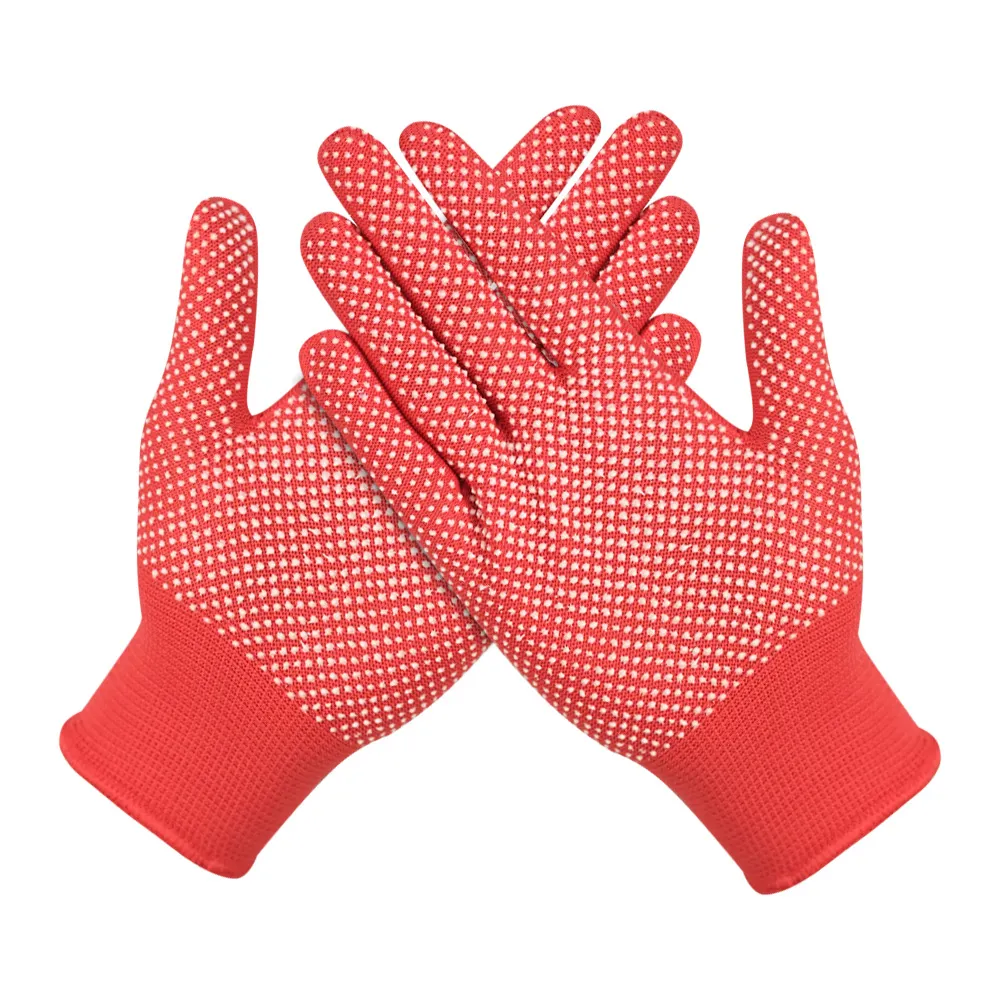 Sarung tangan taman, merah nilon PVC dihiasi bekerja sarung tangan taman keamanan Anti-slip PVC sarung tangan katun bertitik