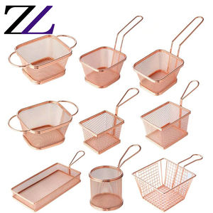 Catering yemek gereçleri metal patates kızartması bakır burger sepeti küçük depolama ince örgü paslanmaz çelik tel örgü istifleme sepeti - Product Image 6