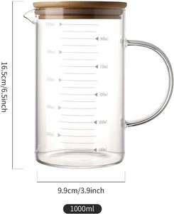 <span class=keywords><strong>Pichet</strong></span> à mesurer en verre multi-usages avec couvercle en bambou, <span class=keywords><strong>pichet</strong></span> en verre résistant à la chaleur, <span class=keywords><strong>1L</strong></span>, grande capacité, pot en verre pour un usage quotidien - Product Image 2