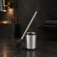 Ensemble de brosses de toilette résistantes à la rouille, manche en acier inoxydable brossé, tête en silicone remplaçable avec support mural et boucle de suspension