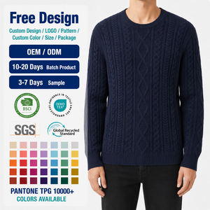 Pull en <span class=keywords><strong>maille</strong></span> torsadée de haute qualité pour homme, col rond, <span class=keywords><strong>bleu</strong></span> <span class=keywords><strong>marine</strong></span>, épais, fabrication OEM ODM - Product Image 3