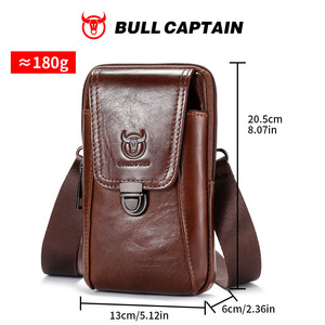 BULLCAPTAIN OEM logo <b>Men's</b> Waist Bag 7 Inch Genuine Cow Leather Small Cross Body Shoulder Cell Phone Belt <b>Pouch</b> Bag <b>for</b> <b>Men</b> - Product Image 6