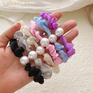 Sweet Girls Organza Pearls Hair Ties Ponytail Small Scrunchies Hair Children Fashion Accessories Wholesale