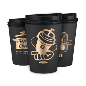 Pour LOKYO personnalisé jetable 12oz 8oz 6oz noir jaune doré papier tasse à café couvercle écologique pour vin boissons gazeuses Tequil - Product Image 3