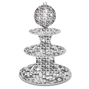 DT114 Disco Party Cupcake Stand 3 Tier Silver Glitter Cardboard Cupcake Stand para Disco Theme Birthday Party Decor