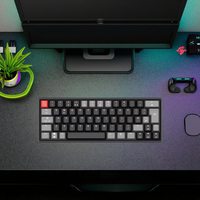 Keyboard Mekanik Nirkabel Tri-Mode Kompak 60% 64 Tombol Hitam Abu-abu Merah Keycaps Hot Swappable Keyboard Esports Gamer