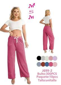 J699 2 Pantaloni Larghi da Donna a Righe in Maglia con Elastico in Vita e Coulisse Vestibilità Ampia Lunghezza alla Caviglia Casual Estivi - Product Image 3