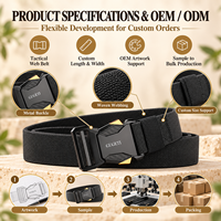 Ceinture tactique en toile à boucle en alliage épaissi personnalisée en usine, à dégagement rapide, pour hommes, nylon, 3,8 cm, extensible