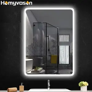 Venta al por mayor Hotel Smart Bathroom Mirror Led Light Square Anti-Fog Wall Mounted Sensor Touch Screen Hd Led Mirror With Bluetooth