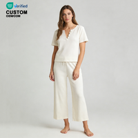 Ensemble de pyjama deux pièces Beefey pour femme, col en V, taille élastique, doux, confortable, en tissu gaufré uni et respirant
