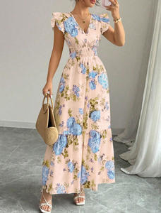 Vestido Maxi Elegante y Transpirable de Verano para Mujer, Estilo Casual/Formal, sin Mangas, Cuello en V, Estampado Floral, con Volantes en el Dobladillo - Product Image 4