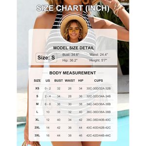 Conjunto de bikini a rayas negras para mujer, traje de baño de dos piezas con cuello halter, traje de baño texturizado para playa, ajuste elástico - Product Image 5