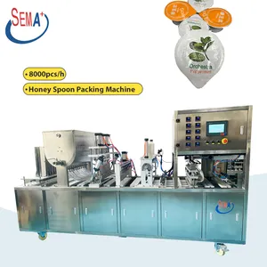Manufacture automatic 7-15 gram honey spoon filling sealing machine spoon honey with foil lid packing machine