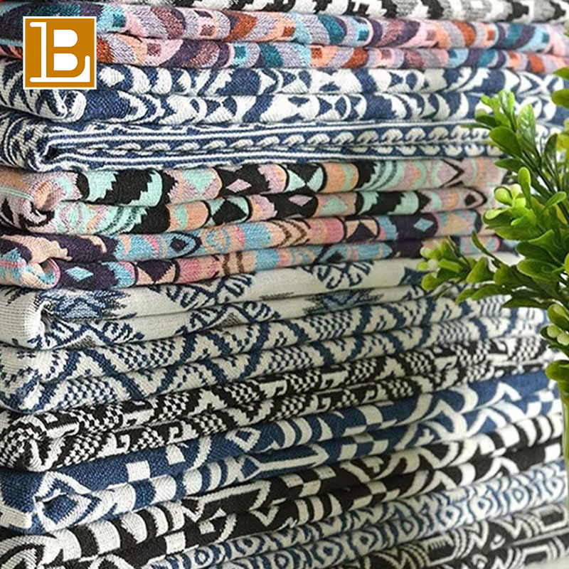 BILU Thicken Yarn Woven Polyester Cotton Linen Ethnic Jacquard Fabric for Home Textile