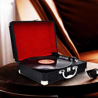 Lecteur de disques vinyles 3 vitesses à entraînement par courroie, style valise rouge, avec haut-parleurs stéréo et sortie USB pour bureau, en promotion
