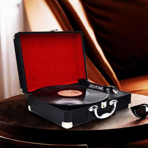 Lecteur de disques vinyles 3 vitesses à entraînement par courroie, style valise rouge, avec haut-parleurs stéréo et sortie USB pour bureau, en promotion - Product Image 3