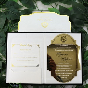 Feuille d'or de luxe velours noir couverture rigide deux plis or miroir acrylique <span class=keywords><strong>invitation</strong></span> pour la <span class=keywords><strong>retraite</strong></span> de mariage - Product Image 2