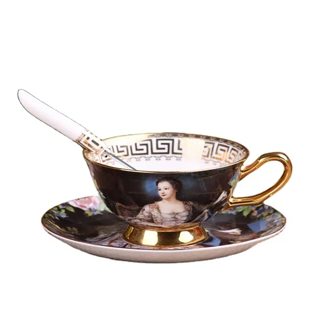 European Style Royal Ceramic Coffee Tea Cup and Saucer Sets Custom Printed Tea Cups And Saucers