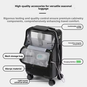 Valise de cabine professionnelle durable de 20 pouces avec roulettes, légère, port de chargement USB, porte-gobelet, ouverture frontale, design moderne, anti-vol. - Product Image 3