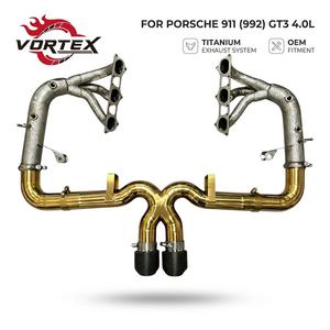 Échappement de course Vortex Gold Titanium pour Porsche 911 992 GT3 4.0 2022-2025 avec collecteurs thermiquement protégés et doubles embouts en carbone - Product Image 1