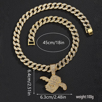 Collier pendentif Ailes d'Ange Argentées Audacieuses avec Chaîne Cubaine Entièrement Strassée pour Hommes, Style Hip Hop, Streetwear et Spectacles Scéniques