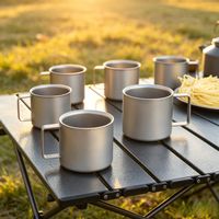Tasse à café en titane pur à double paroi, légère, empilable, isolée, pour le camping en plein air, avec poignée