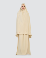 Robe Abaya en Crêpe Sérénité, Modestement Brodé, Ensemble de Prière Floral Dubai Telekung, Robe à Ouverture Frontale Élastiquée, Couleur Unie