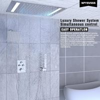 Système de douche thermostatique double à effet pluie avec robinetterie chromée pour hôtel, avec tête de douche LED 14x20 pouces à montage au plafond, tête de douche murale de 6 pouces et douchette à valve