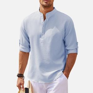 Chemise à manches longues en coton et polyester pour <span class=keywords><strong>homme</strong></span>, best-seller 2025, pour le printemps et l'été, respirante, <span class=keywords><strong>col</strong></span> montant, couleur unie, décontractée - Product Image 2