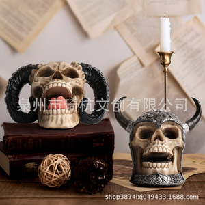 Hucha de resina con forma de calavera de casco y cuerno de carnero, decoración de Halloween para interiores, regalo - Product Image 1