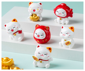 3D Cute Miniature Lucky Cat with Gold <strong>Coin</strong> &amp; Red Fish Chinese New Year Decorative Figurine Resin Crafts Mini Toys in Blind Bag - Product Image 5