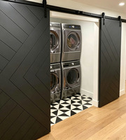 Porte coulissante double de style grange avec kit de quincaillerie pour système de bypass à 2 portes, fermeture douce, robuste, en acier au carbone, pour portes en bois