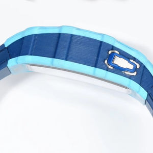 Montre mécanique squelette tendance haut de gamme bicolore avec boîtier bleu clair et bleu foncé, cadran ajouré, élégante et décontractée pour homme - Product Image 5