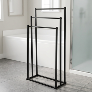 Porte-serviettes double autoportant minimaliste réglable en acier noir thermolaqué pour salle de bain, 4 barres de plus de 60 cm - Product Image 4