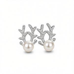 Boucles d'oreilles clous en or blanc avec perle de culture ronde de qualité AAA, en argent 925 plaqué rhodium, bijoux festifs pour femmes - Product Image 1