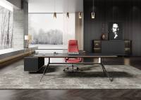 Bureau de direction moderne de luxe en acier inoxydable et contreplaqué de qualité marine, taille/logo personnalisable, table d'ordinateur commerciale