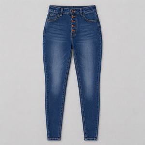 Vente en gros usine – Jeans skinny <span class=keywords><strong>taille</strong></span> haute pour femme, extensibles, coupe ajustée, bleu moyen délavé, faible MOQ, services de personnalisation, OEM - Product Image 3