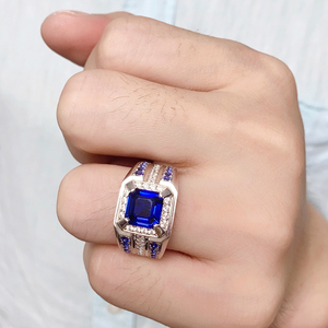 Мужское кольцо из стерлингового 925 серебра с искусственный сапфир, Изумрудный подарок для свадьбы - Product Image 1