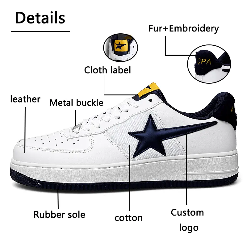 custom sneakers manufacture Latest Sport Breathable Leather Made White Flat Sneakers Black Casual Shoes Men and Women