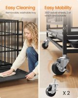 Cage pour chien robuste, cage pliable pour chien avec roues verrouillables, double porte, fond fixe anti-évasion, plateau amovible