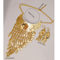 Parure de bijoux plaqué or 24 carats avec pampilles florales, style Moyen-Orient, pour mariée : boucles d'oreilles, bague, bracelet, collier, ensembles de bijoux de mariage