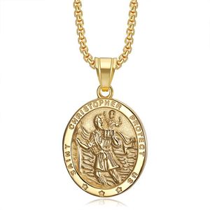 St Christopher Men's Stainless Steel Pendant Necklace <b>Titanium</b> Steel Religious Charm Everyday Wear - Product Image 1