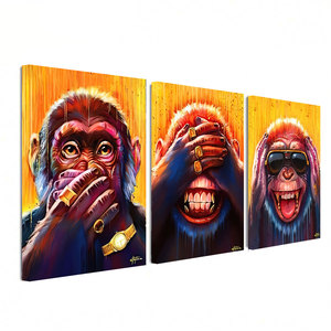 HAOWAI Drop Shipping Peinture de chambre à coucher <span class=keywords><strong>singe</strong></span> doré Peinture sur toile sans cadre, peinture amusante et amusante de décor de chambre à trois liens - Product Image 1