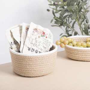 Nordic Round Hemp Rope Woven <b>Storage</b> <b>Basket</b> Handmade Desktop Organizer for Snacks Cosmetics Jewelry - Product Image 2