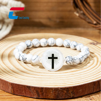Bracelet NFC perlé avec breloque croix programmable pour le partage de versets bibliques, cadeau d'église, bijoux chrétiens